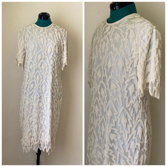 Vintage Dresses & Skirts - SOLDLaurence Kazar//Pearls Beaded/Ivory/White/Wedding
